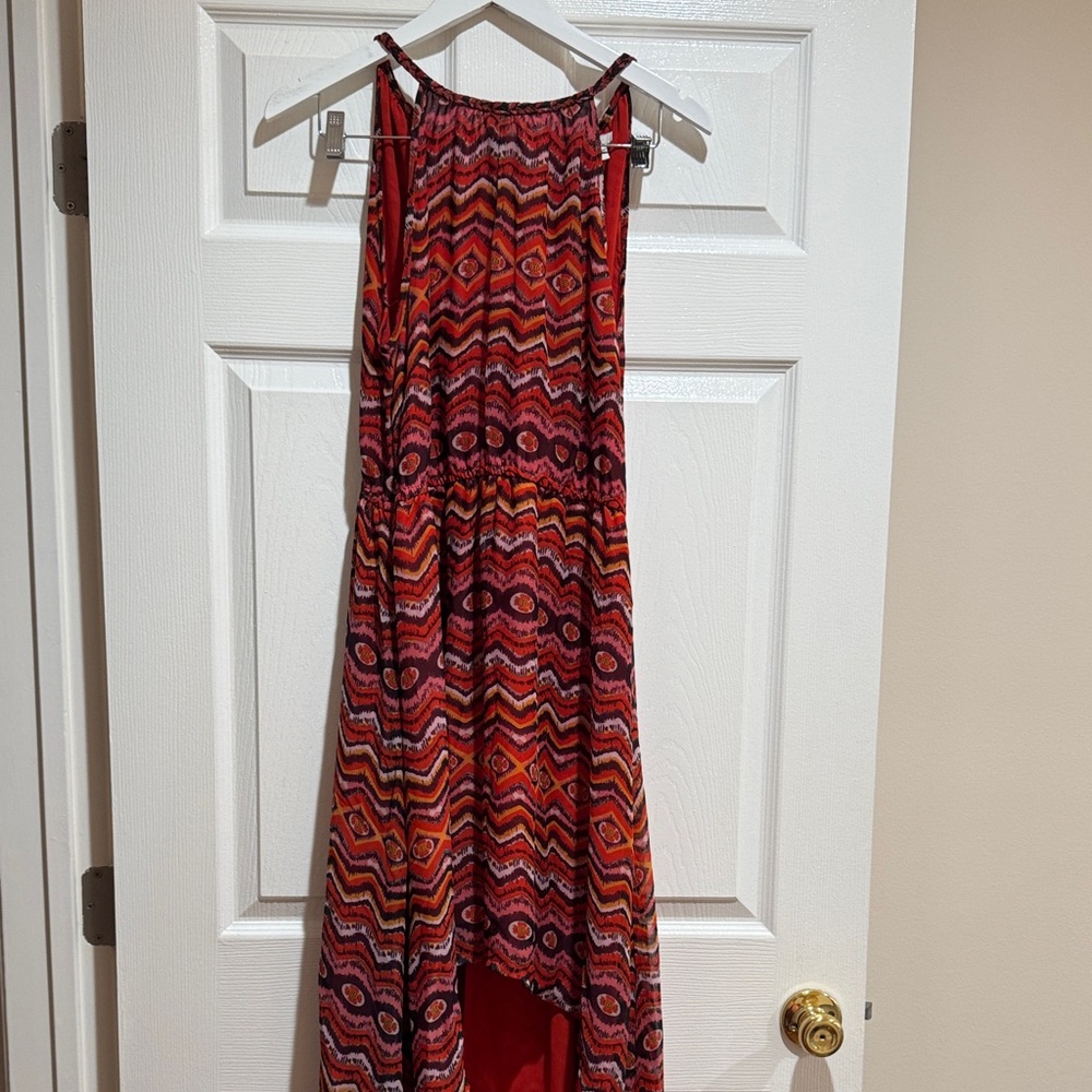 Bar III Woman Red Pink Orange Printed Maxi Dress Halter Size Small